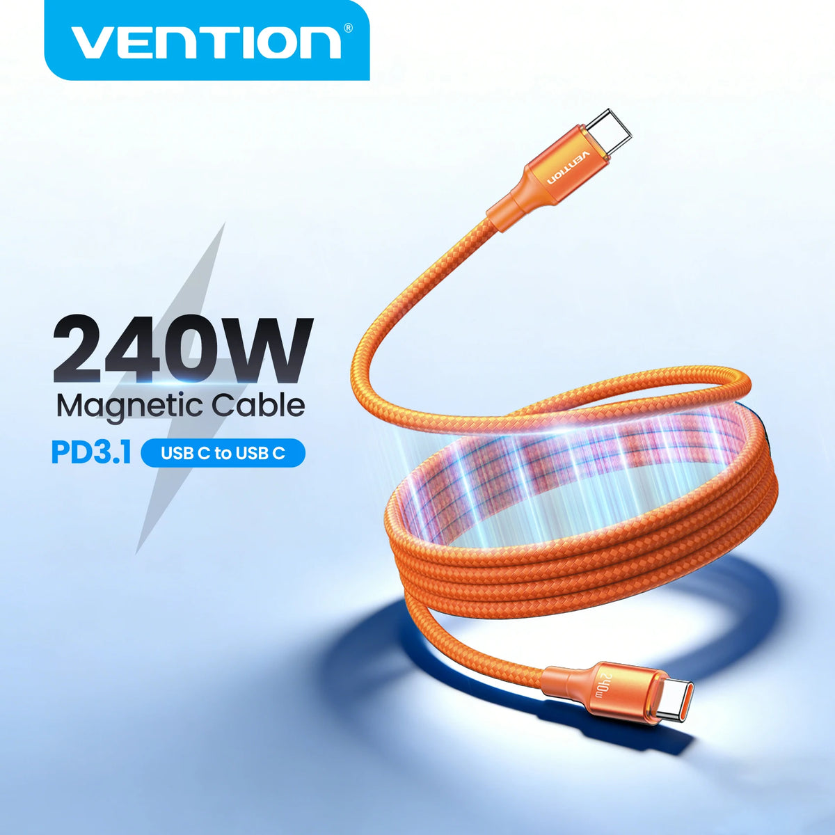 Vention 240W Cable USB C Magnetic Cable Type C to Type C PD3.1 Fast Charging Cord for MacBook Laptop iPhone 17 16 15 Smasung S25