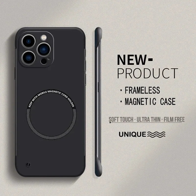 Ultra Thin Hard PC Magnetic Frameless Phone Case For Magsafe iPhone 17 16 15 14 Pro Max 13 Mini Air 16e Matte Color Solid Cover