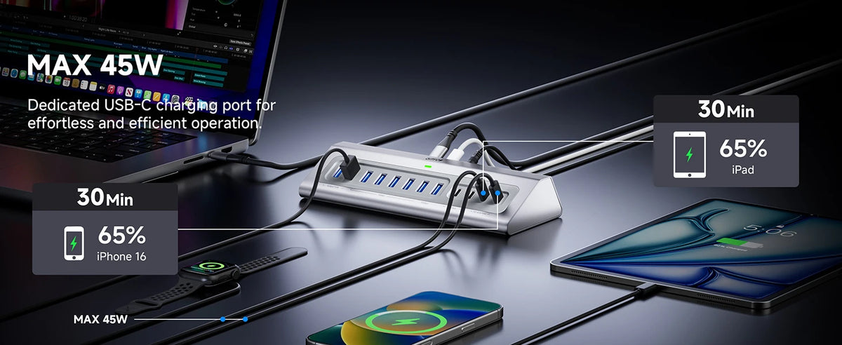 Gitfos Powered USB Hub,15 in 1 USB 3.2 Hub,10Gbps Data, 8 USB A,for PC, Laptop, Mac, Mac mini, iMac, iPad