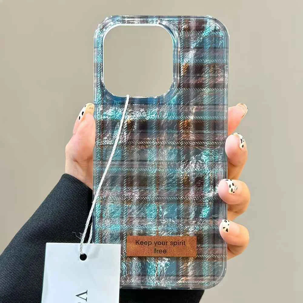 ﻿Winter Brown Lattice Grid Pattern Women Gilrs Phone Case for Samsung Galaxy S25 S24 S23 S22 S21 S20 FE Plus Ultra Shell Cover