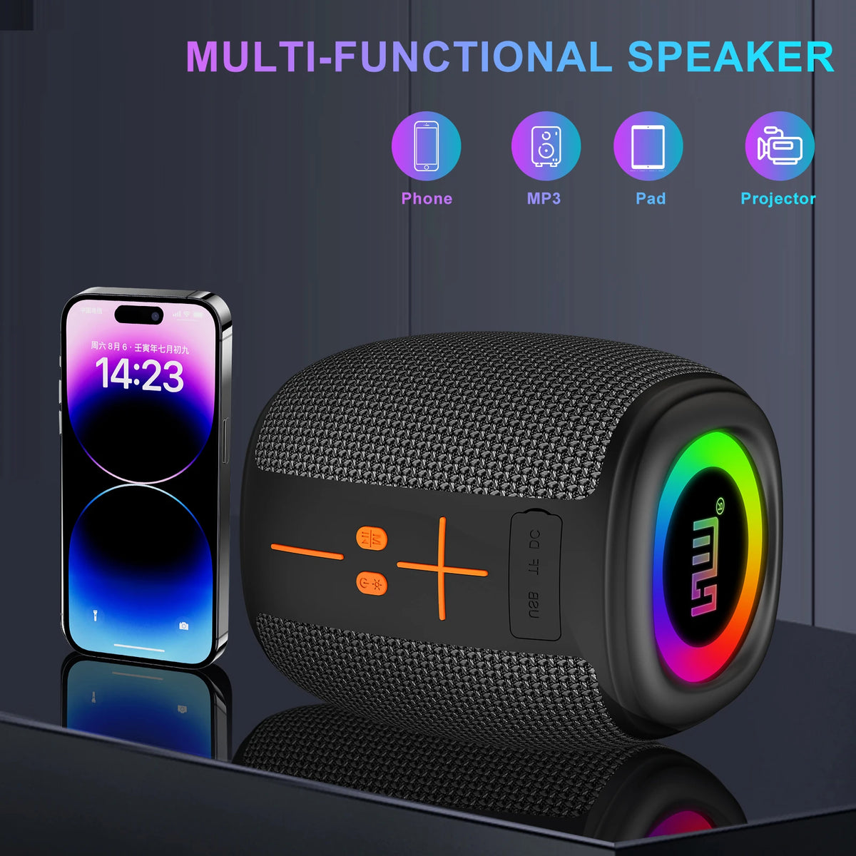 Portable Bluetooth Speaker with Lights, Powerful Crystal Clear Sound, IPX4 Waterproof, All Day Playtime, BT5.3, TWS Paring,