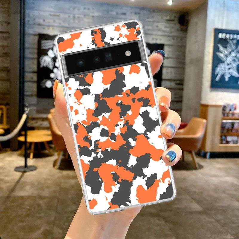 Phone Case Cover for Google Pixel 10 9 8 7 6 5 4 4XL Soft TPU 7A 6A 5A 4A 3A Pro XL 5G Transparent Shell Camouflage Camo Fundas