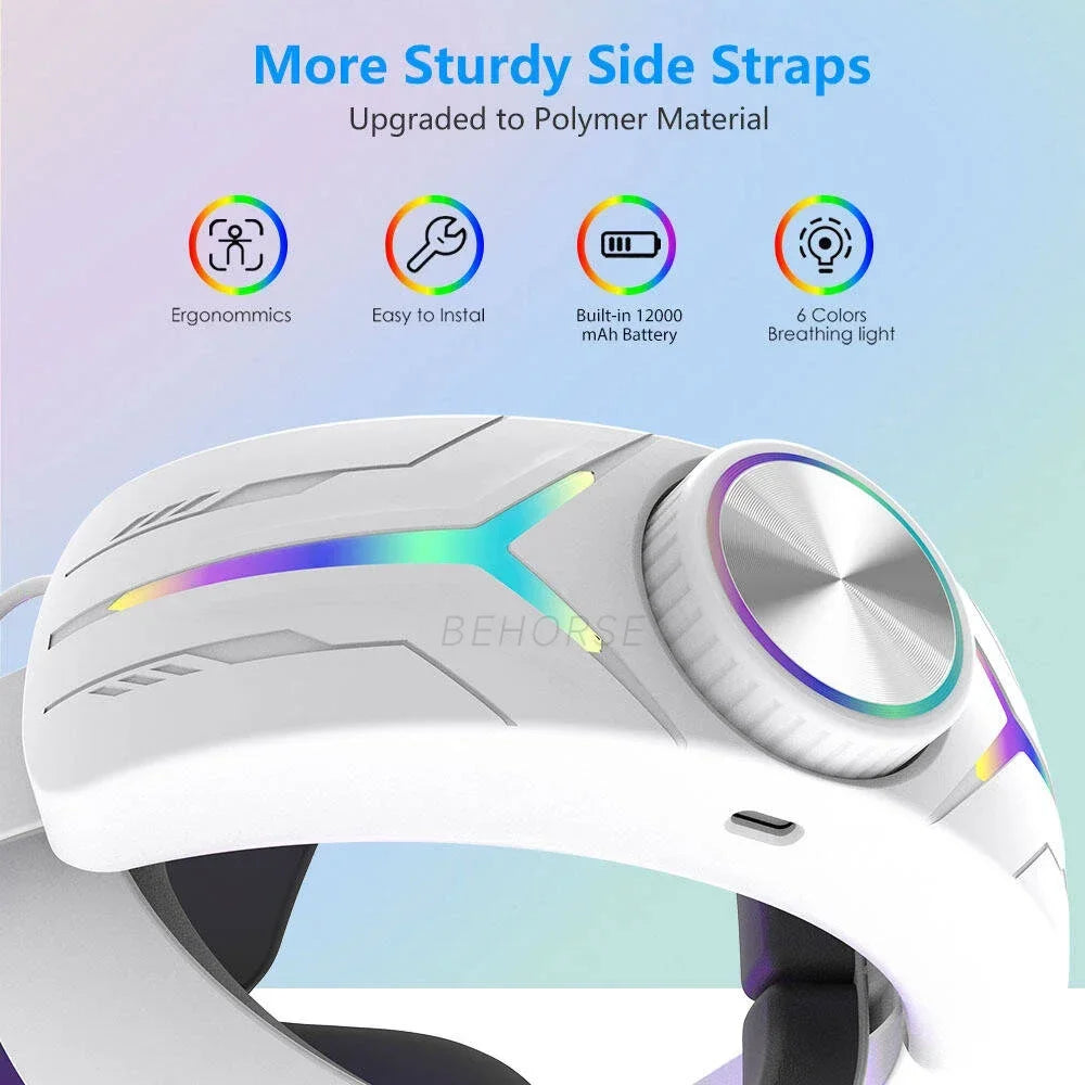 RGB Head Strap 12000mAh Battery Head Strap Compatible for Meta Quest 3/3s, Head Strap Battery VR Accessory for Meta Quest 3