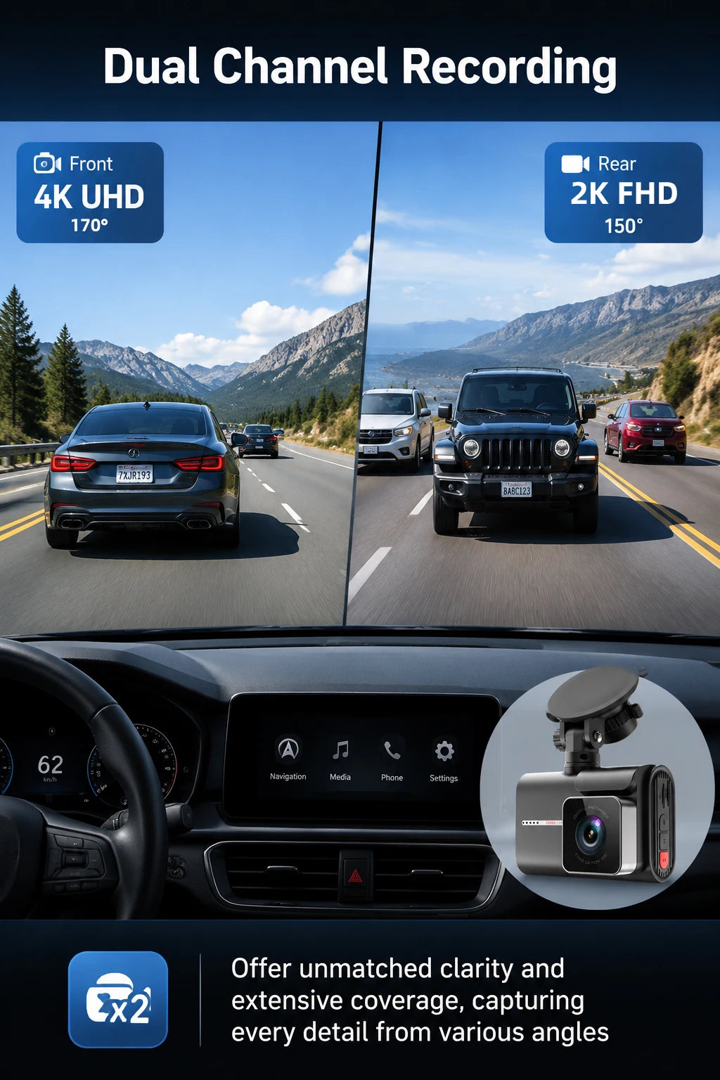 ACCEO Dash Cam 4k Front Lens Car Driving Recorder Built-in WiFi Optional 2K Rear Camera HD Night Vision Support GPS Car DVR