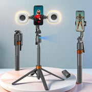 Selfie Stick Tripod Rechargeable Smart Face Tracking Tripod with 2 Fill Light Phone Holder for Live Streaming Vlog 360°Rotatable