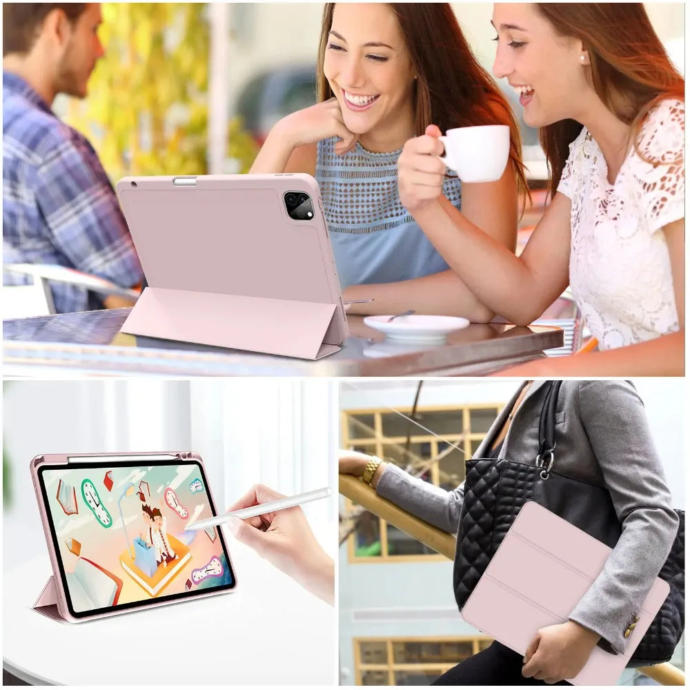 For iPad Pro 11 inch 4/3/2th Generation with Pen Slot Case,For iPad Pro 11-inch(M4)2024 Trifold Stand TPU Soft Back Tablet Cases