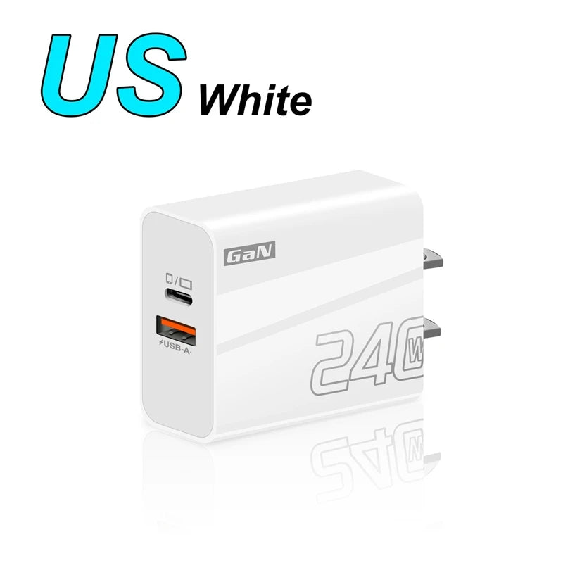 240W Fast Charger Double Ports USB Type-C Quick Charging Head QC3.0 Wall Charger Adapter EU/US/UK Plug For iPhone Samsung New