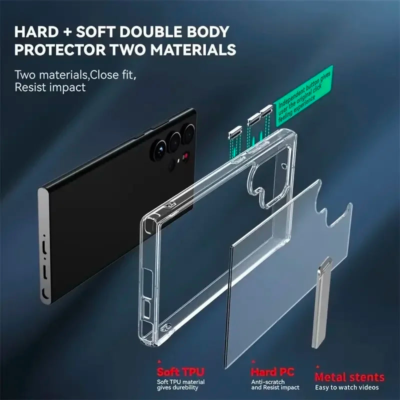 Clear Mobile Phone Case for Samsung Galaxy S26 S24 S25 S23 22 Ultra FE Plus with Kickstand Transparent Stand Cases Back Cover