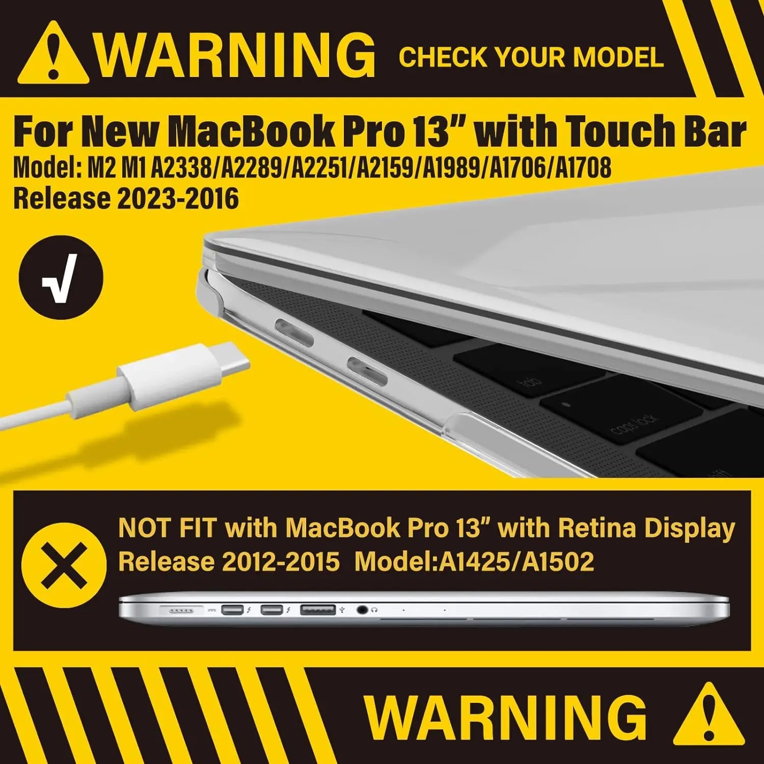 For MacBook Pro 13 inch Case 2022-2016 Release M1 A2338 A2289 A2251 A2159 A1989 A1706 A1708 Protective Hard Case Crystal Clear