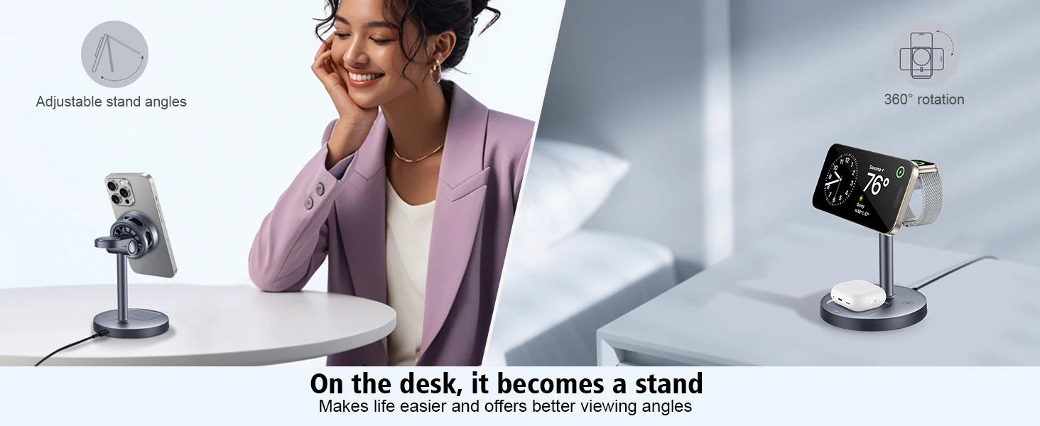 25W Wireless Charging Station with Cooling Fan QI2.2 Wireless Charger Stand for iPhone 17/16/15/14/13/12, Apple Watch, AirPods