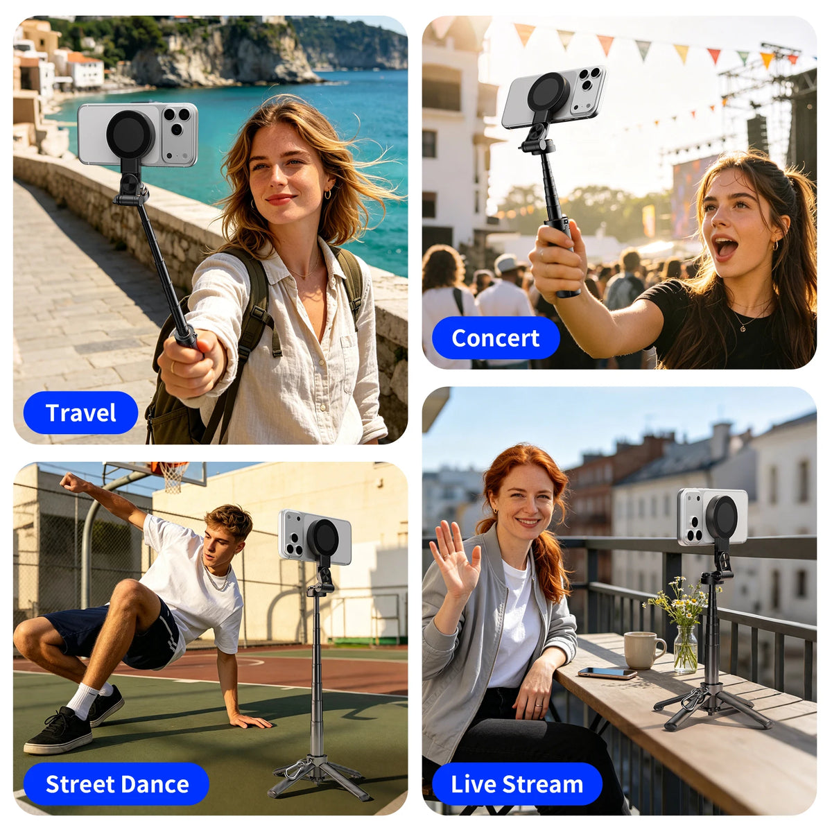 Pocket Dual-Sided Magnetic Selfie Stick  Cell Phone Stand Extendable Tripod with Remote Control for iphone 17 16 Pro Max Huawei