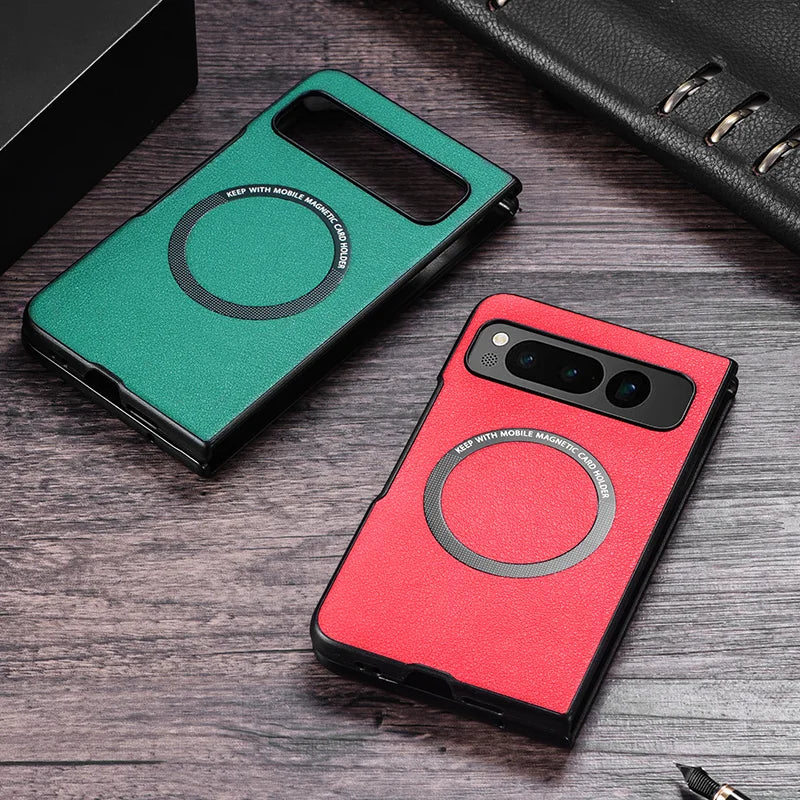 Premium PU Leather Case for Pixel Fold For Magsafe Wireless Charging Hard Back Cover For Google Pixel Fold G9FPL
