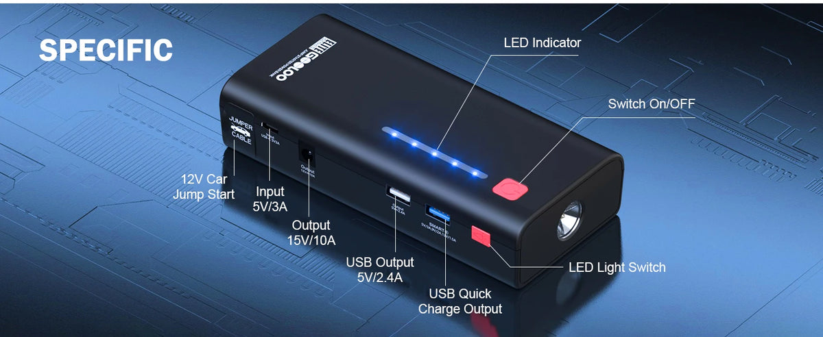 GOOLOO 12V Automotive Car Starting Device 48.84Wh Powerbank External Battery Booster 2000A Super Capacity Motorcycle Jump Start