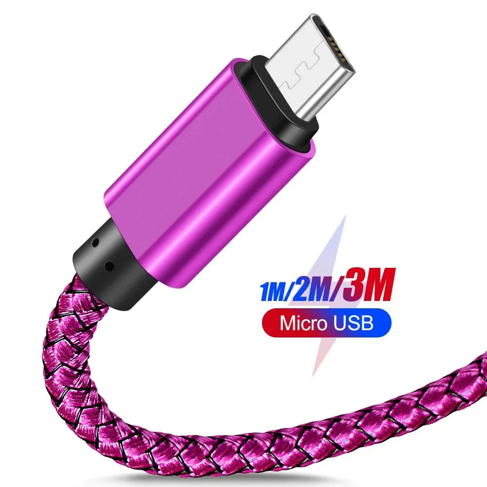 Nylon Braided Micro USB Cable Data Sync 2A Fast Charging 1M 2M 3M Charger Cable For Samsung Huawei HTC Android Phone USB Micro