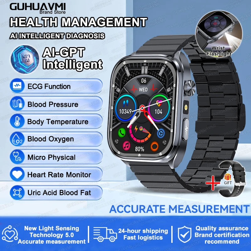 2026 New Accurate ECG Smart Watch Heart Health Analysis Blood analysis Blood Lipid Blood Pressure BT call Smart Watches For Men