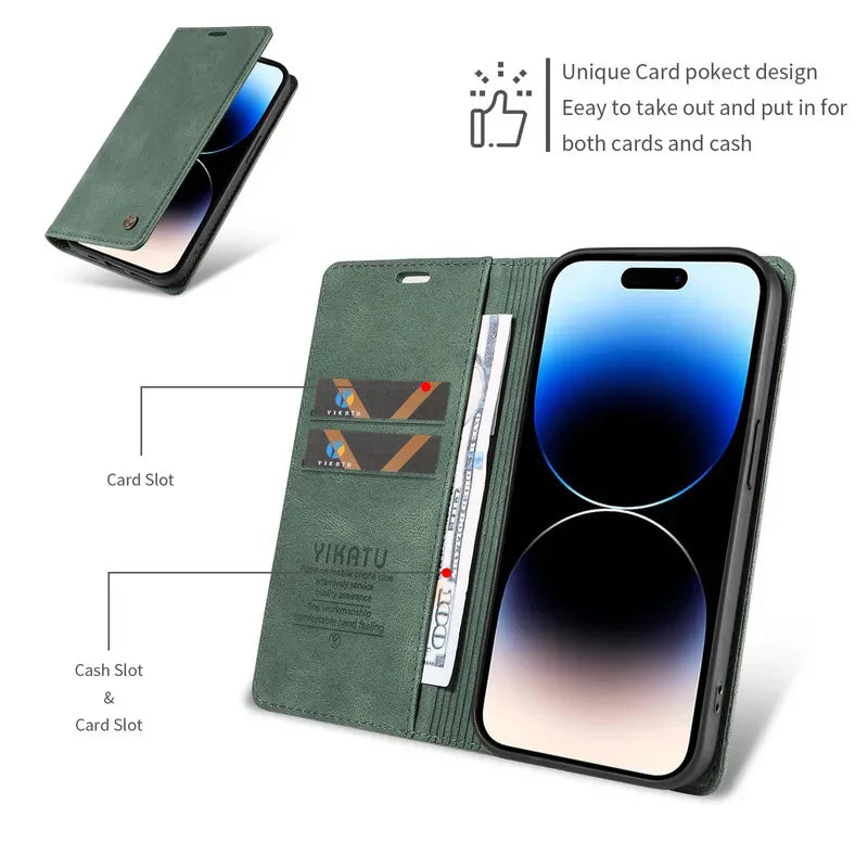 YIKATU Wallet Leather Phone Case For Samsung Galaxy S25 S20 S21 FE S22 S23 S24 Ultra S10E S8 S9 Plus Holder Flip Stand Cover Bag