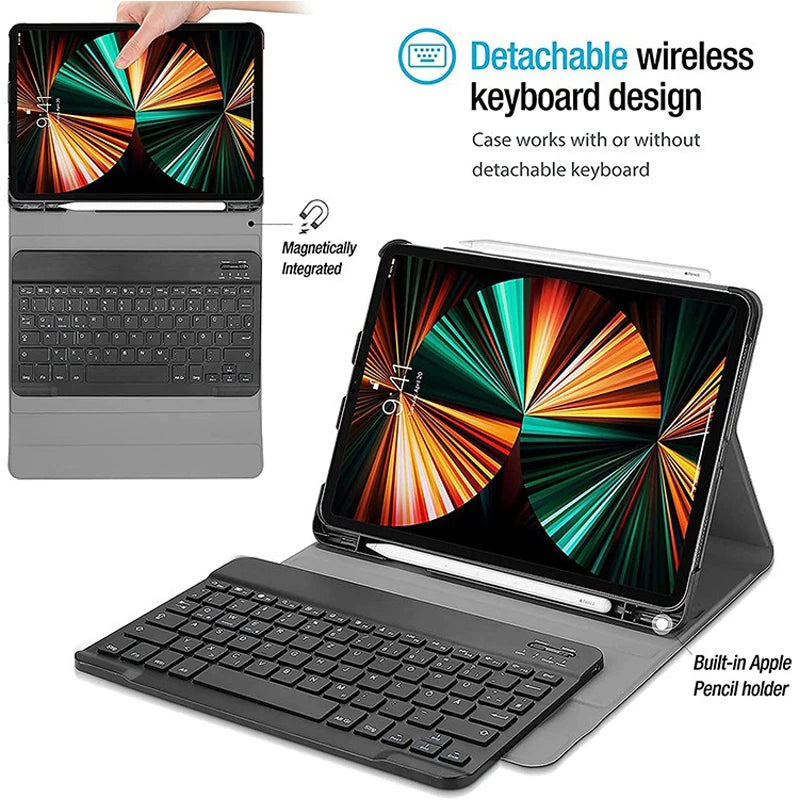 For iPad 12th A19 A16 11th 11 Inch Case with Keyboard,Detachable Wireless Keyboard+Tablet Cover iPad 10th Generation 10.9 Funda