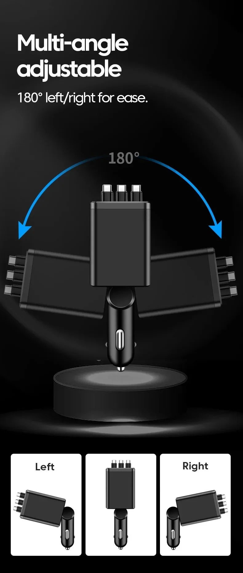 7 in 1 Car Charger Retractable USB C Cable Dual Type C Port Fast Charging Phone Adapter for iPhone Phone Car Cigarette Lighter