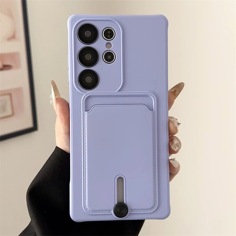 Soft Silicone Case For Samsung S25 S24 S23 S22 S21 Ultra Plus FE Wallet Card Holder Case For Samsung A56 A55 A72 A36 A53 A35 A54