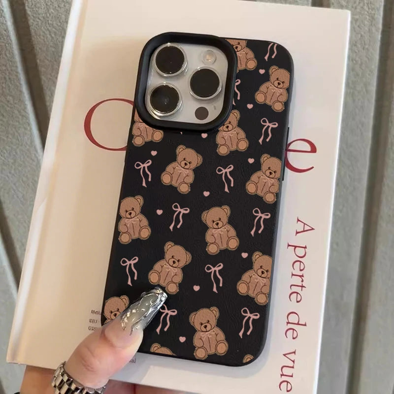 Cute Bow Tie Bear Lichee Silicone Pattern Phone Case For iPhone 17 16 15 14 13 12 11 Pro Max XS XR Plus 17 Air 17 Pro Soft Cover