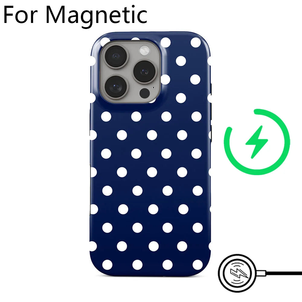 Luxury Clmj Y2K Small Polka Dots Phone Case for iPhone 17 16 15 14 13 12 11 Pro Max Plus Air Magnetic Double-layer Back Cover