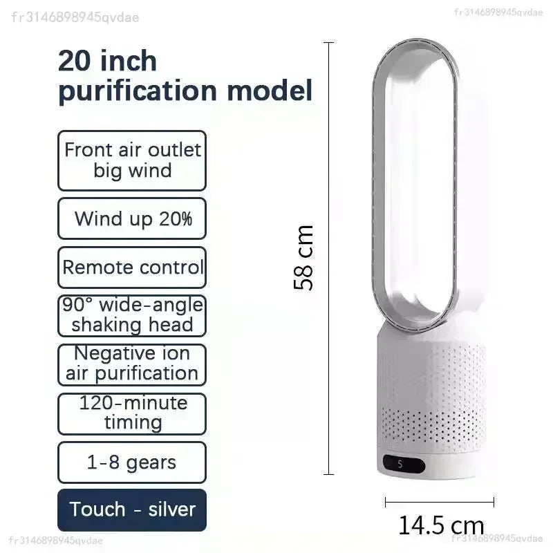 2026 Space Saving Bladeless Tower Fan Energy Saving Air Purifier Circulator Ultra Quiet Fan for Home Dorm Office