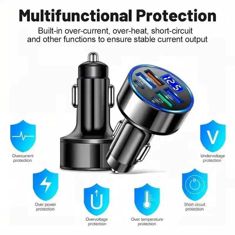 Fast Charging Car Phone Charger Adapter 4 Ports USB Car Charger Type C PD Quick Charge 3.0 Car Charger