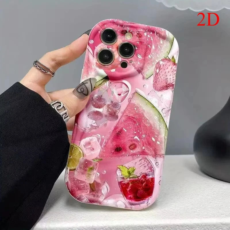 Summer Chilled Watermelon 2D Print Wavy Phone Case For Samsung Galaxy S26 S25 S24 Ultra S22 S23 S21 S20 FE Plus A55 A16 Cover