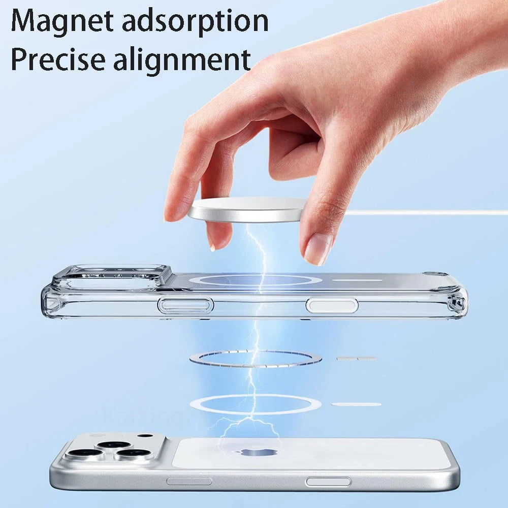 Luxury Magnetic Wireless Charge Clear Case for iPhone 17 Pro Max Air For Magsafe Back Cover Transparent Case