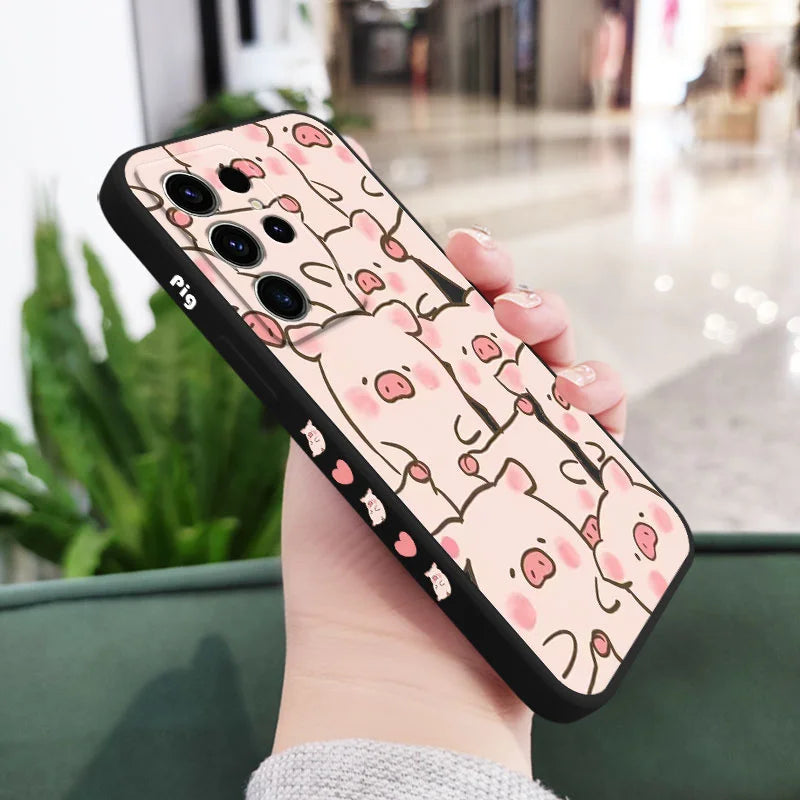 Cute Pink Pig Phone Case For Samsung Galaxy S25FE S24 S23 S22 S21 S20 S10 S10E Ultra Plus FE Note 20 Ultra 10 Plus Cover