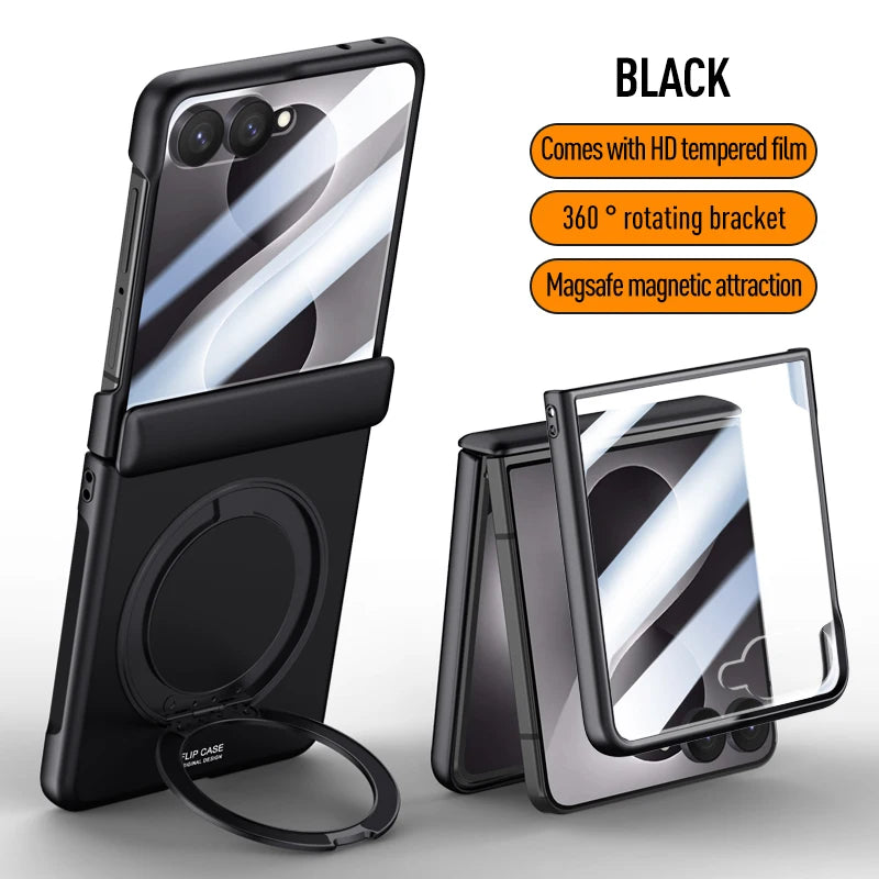 Magnetic Wireless Charging Matte Case For Samsung Galaxy Z Flip 8 7 With Rotating Bracket Hinge Tempered Film Shockproof Cover