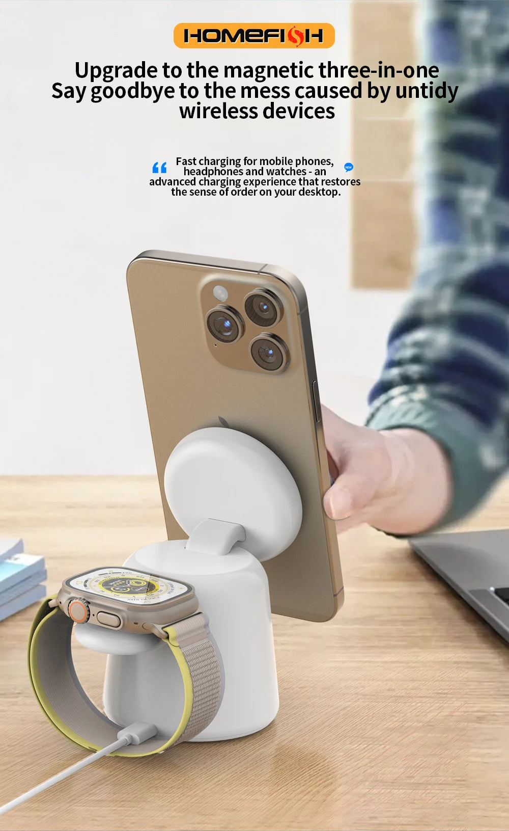 Three-in-one wireless magnetic charger stand fast charging base is suitable for iPhone IWatch 9 8 7 6