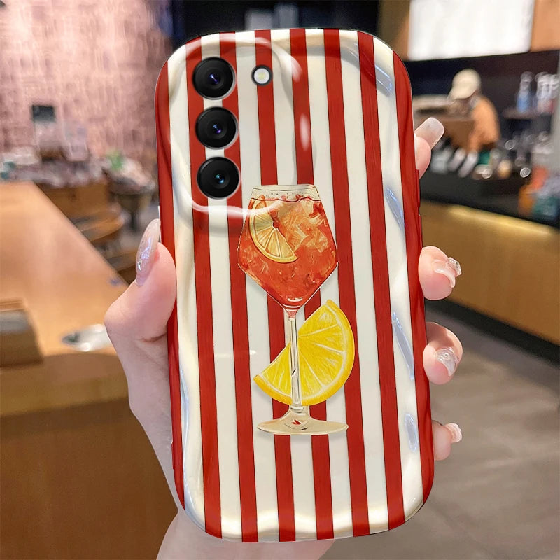 Striped Cocktail Phone Case for Samsung Galaxy S26 S25 S24 Plus S23 Ultra S22 S21 S20 FE A73 A71 4G A57 A56 A55 A54 5G A53 Cover