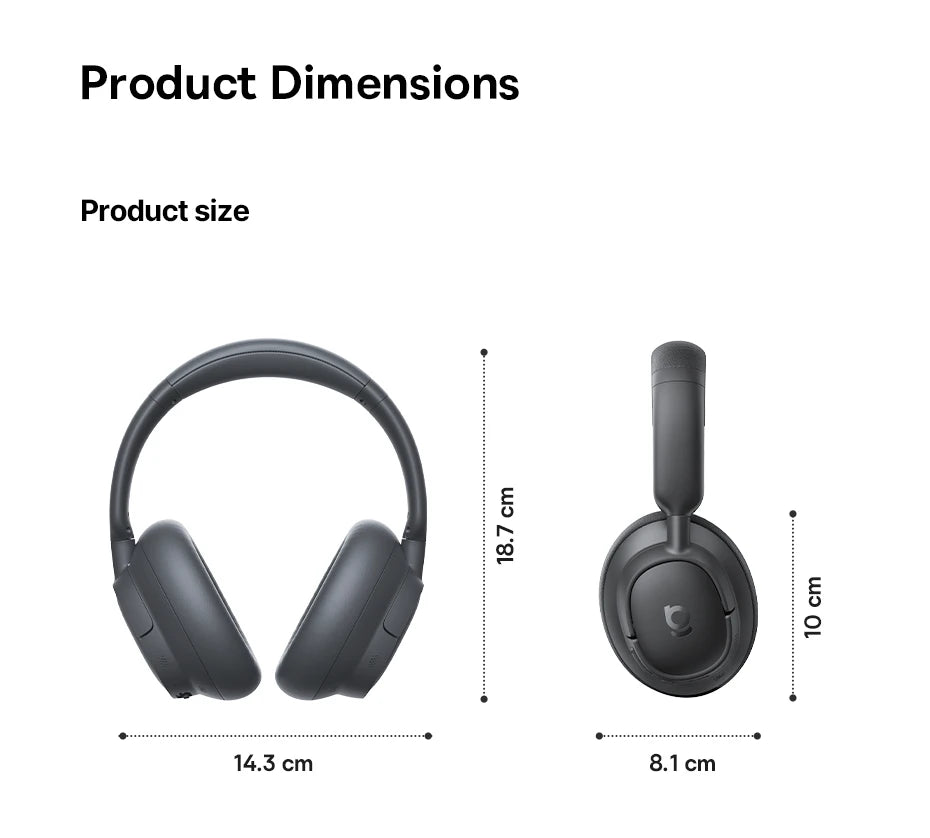 Baseus Bass BH1 NC Lite ANC Wireless Headphones 95% Noise Cancelling Headsets Headphone Bluetooth 6.0 80H Over Ear Earphones