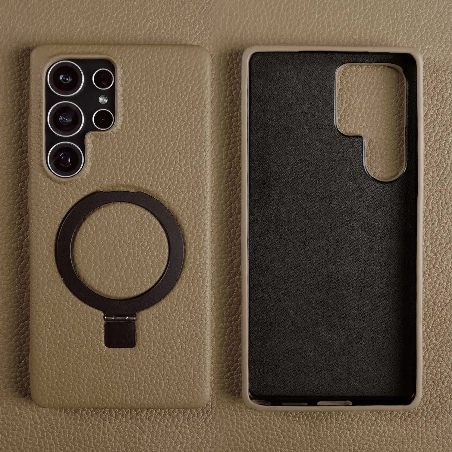 Magnet Ring Stand Phone Case For Samsung Galaxy S25 Ultra S24 S23 S22 S21 S20FE Cover Genuine Leather Case Magnetic Back Cover
