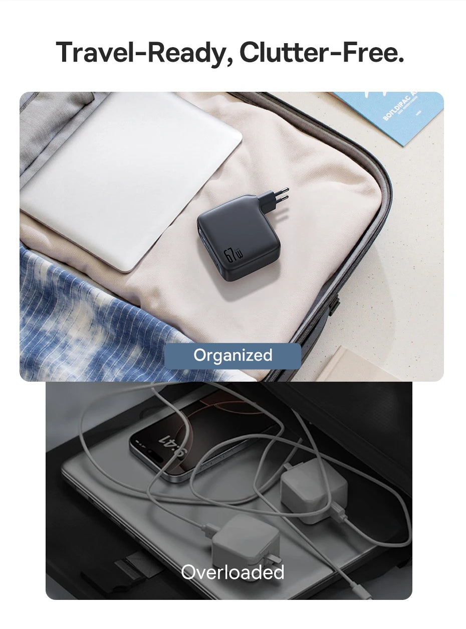 Baseus 67W 100W Fast Charger GaN Charger USB C Retractable Cable Phone Charger For iPhone Samsung Laptop Charger PD QC Charger
