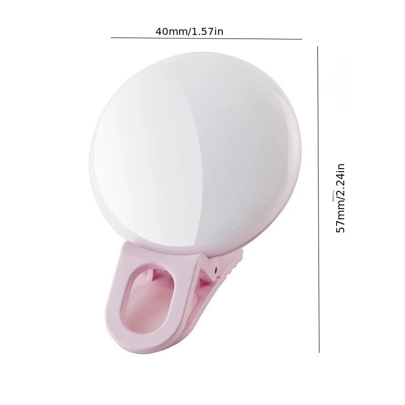 3-Color LED Phone Light, Cold/Warm/Combined Modes, 1.57in Clip-On for Selfie & Video, USB Rechargeable, Compact & Portable