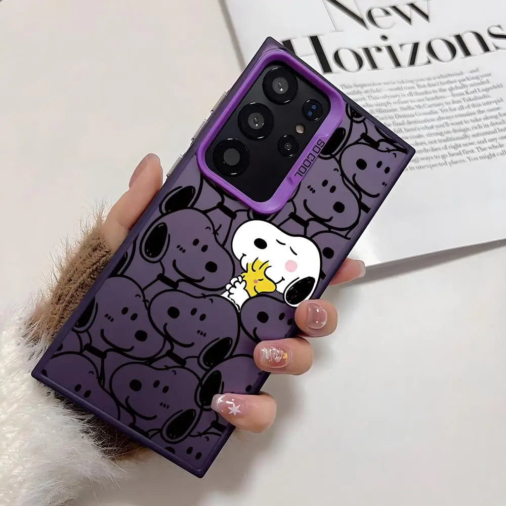 Cute Cartoon S-Snoopys Phone Case For Samsung Galaxy S25 Edge S24 S23 S22 S21 S20 Ultra Silicone Colorful Silver Phone Case