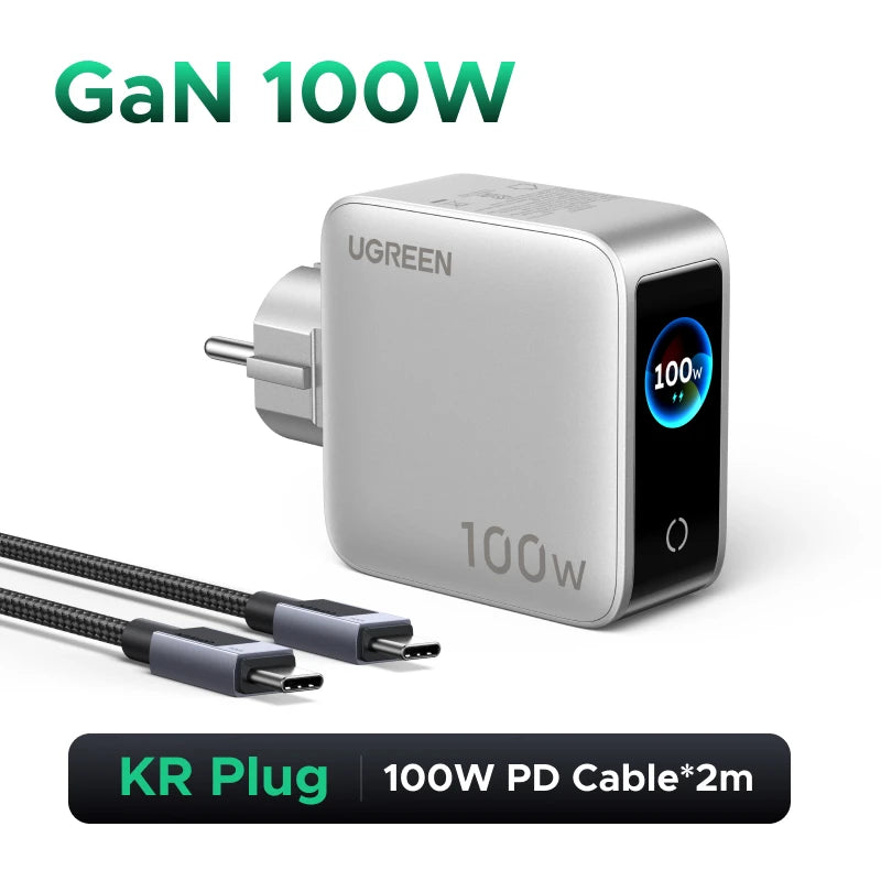 UGREEN 100W GaN Charger With Smart Display QC4.0 PD 3.0 USB C Charger For MacbookPro Laptop iPhone 17 16 Pro iPad Tablet Samsung