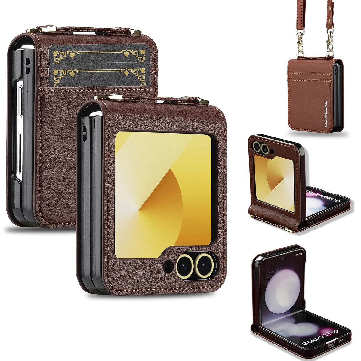Luxury Crossbody Cards Solt Wallet Leather Case for Samsung Galaxy Z Flip 8 Flip7 Flip 6 5 4 Hand Strap Lanyard Pocket Cover