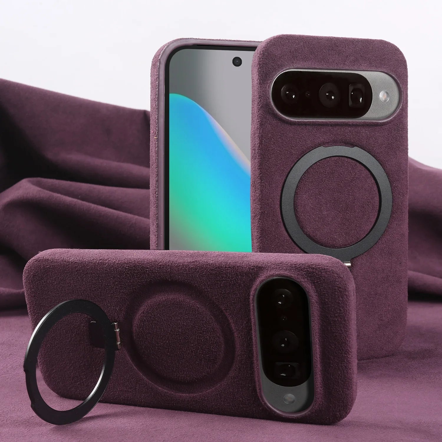 Foldable Bracket Stand Phone Case For Google Pixel 10 Pro 9 8  7 For ALCANTARA Artificial Leather Supercar Suede Kickstand Cases