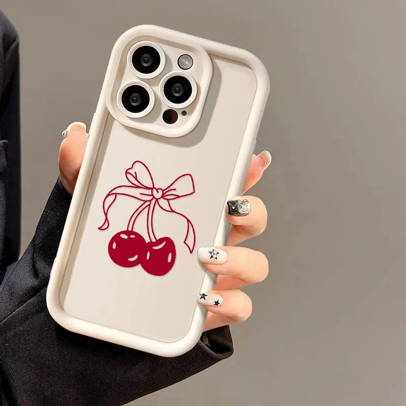 Red Cherry Phone Case For iPhone 13 17 Pro Max Case iPhone 11 16 15 14 Plus 12 16Pro XS Max XR X Cases Soft Silicone Back Cover