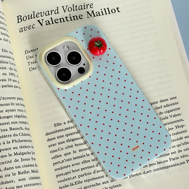 Minimalist Black Polka Dot 3D Cherry Tomato Phone Case For iPhone 17 AIR 16 15 14 13 12 11 PRO MAX PLUS Dustproof Cover