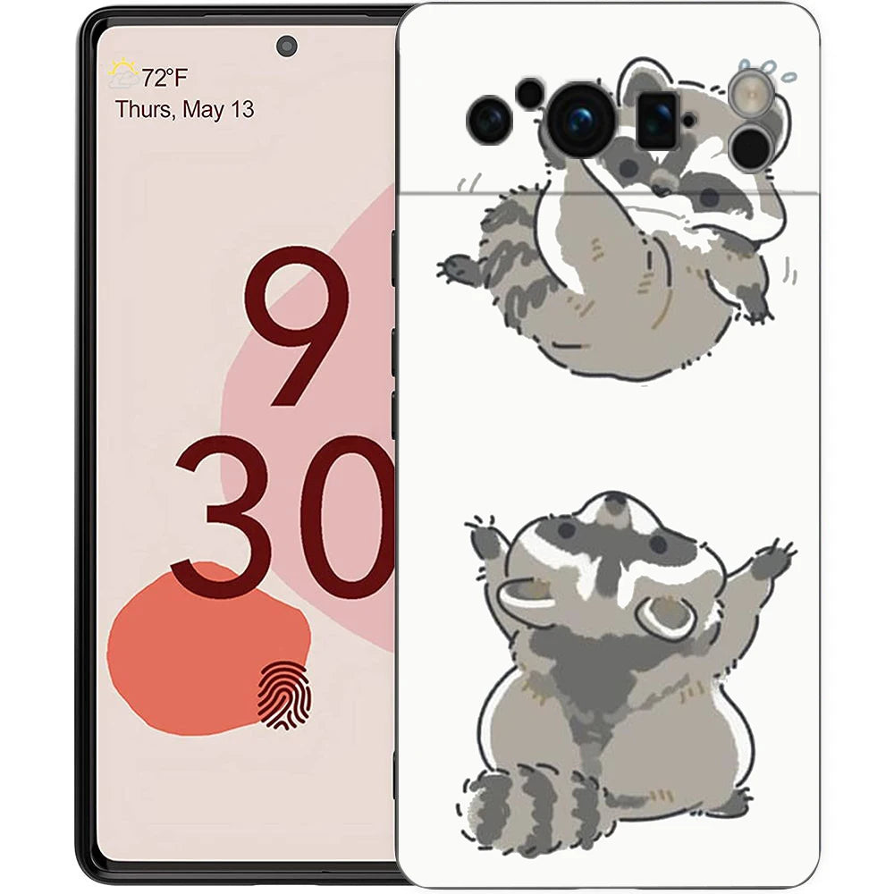 Raccoon Phone Case For Google Pixel 10 9 8 7 6 Pro XL 9A 8A 6A 7A 5G Soft Shockproof TPU Black Cover