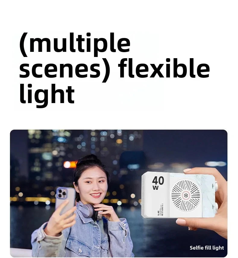 40W Mini Portable LED Fill Video Light with Built-In Rechargeable Battery Fill Light for Mobile Phone Charging PD