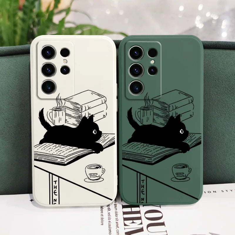 Table Cat Phone Case For Samsung Galaxy S25 S24 S23 S22 S21 S20 S10 Ultra Plus FE Note 20 Ultra 10 9 Plus Cover