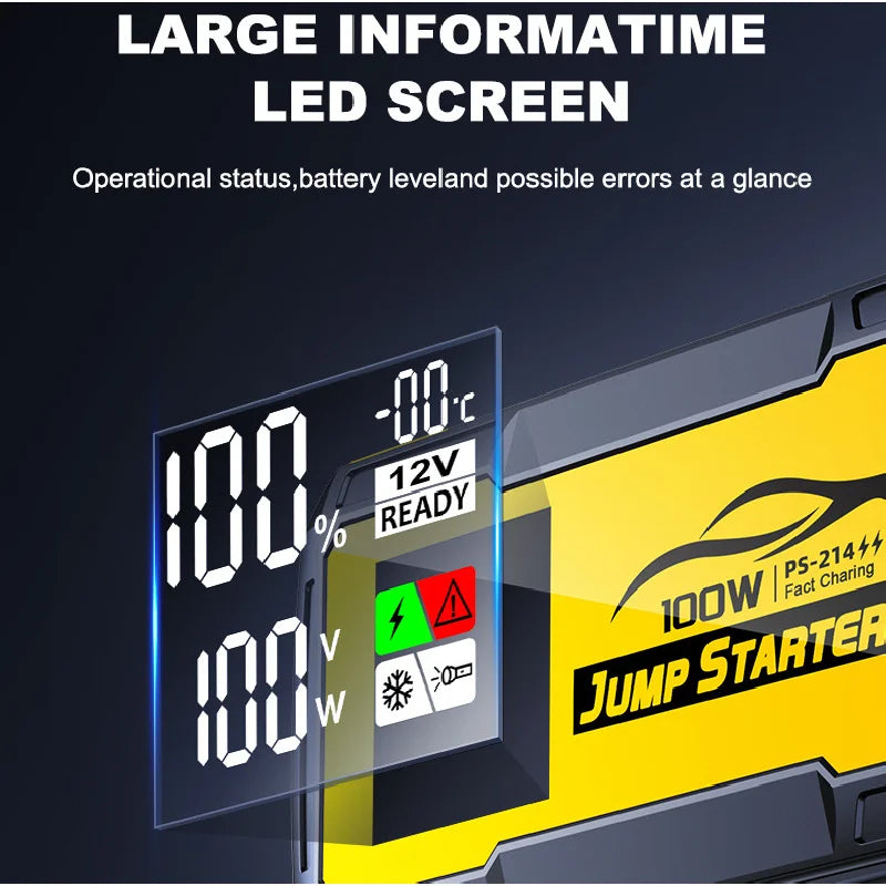 32000mAh 100W Car Emergency Battery Starter Jump Portable Power Bank Multi Function 8000A Ultra-Large Capacity Starting Device