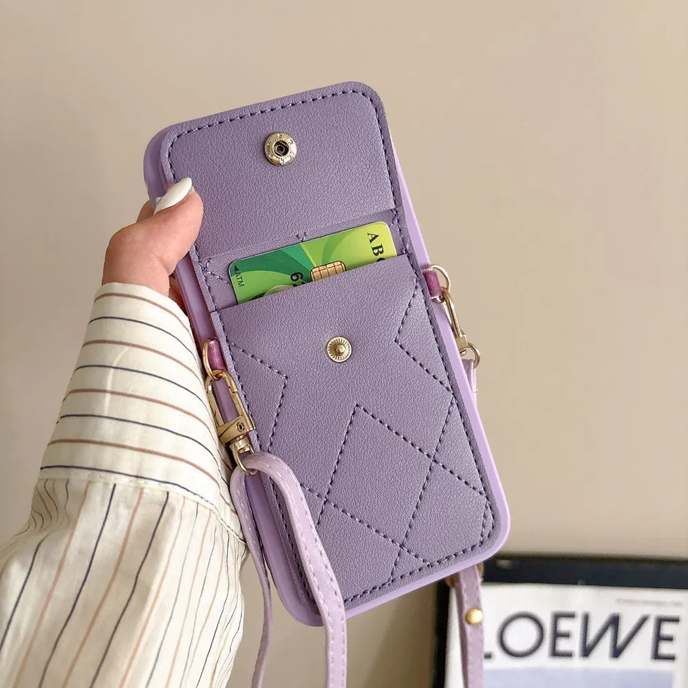 Crossbody Neckband Lanyard Phone Case for iPhone 15 14 11 12 13 Pro Max X XS XR 7 8 Plus Flower Leather Wallet Card Holder Cover