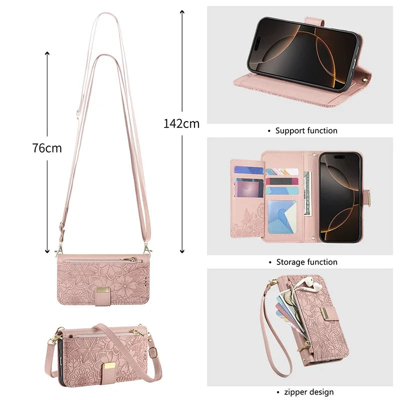 For Samsung Galaxy S26 S25 Ultra S24 S23 FE S22 Ultra Plus A05 A25 A57 A55 A56 A37 Leather Case Crossbody Card Wallet Flip Cover