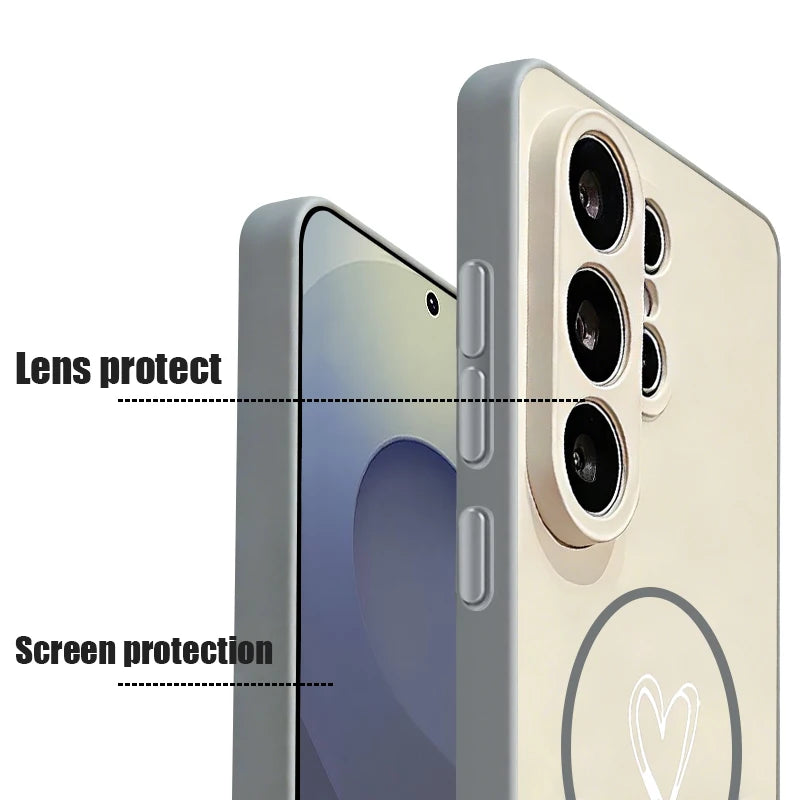 Love Heart Print Magnetic Phone Case For Samsung Galaxy S26 S25 S24 S23 Ultra S25 FE A57 A37 A17 A56 A55 A36 A16 A15 5G PC Cover
